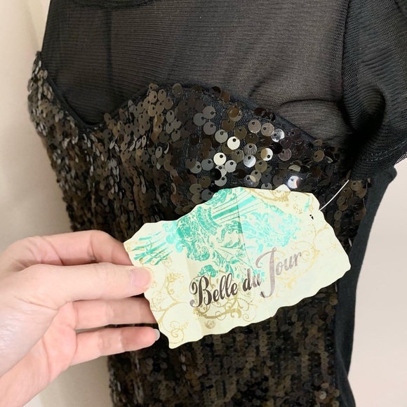 NEW NWT Black Glitter Sequin Party Mesh Dress Belle Du Jeur Dress Originally $35 - Picture 4 of 4